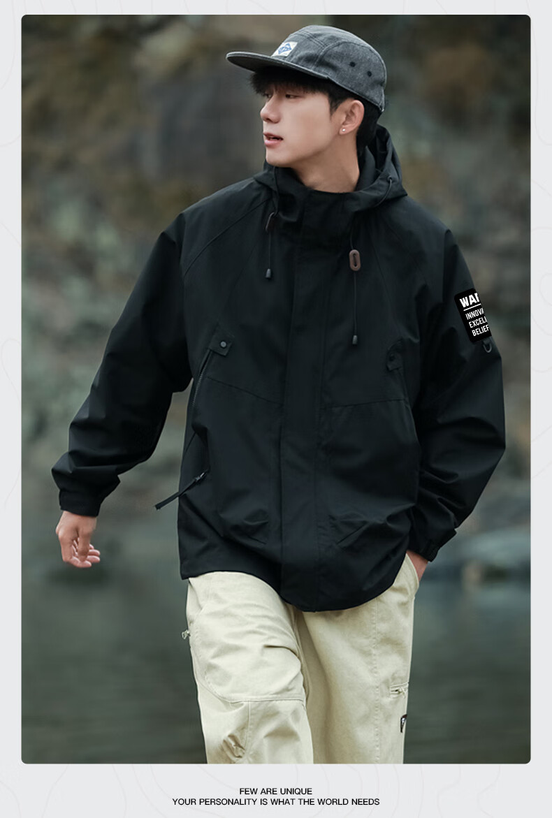 Warrior Men's Hooded Single-Layer Waterproof Jacket for Spring And Autumn, Couples' Outdoor Hiking Mountaineering Sportswear Coat 224 6