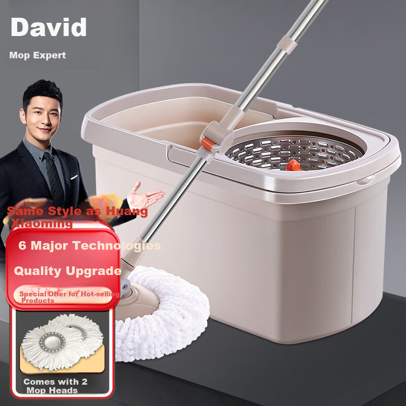 Dawei Rotating Mop, 36cm Handle Extendable to 99-127cm, 2 Thick Mop Heads, D6 Dual Drive, Hands-Free Washing