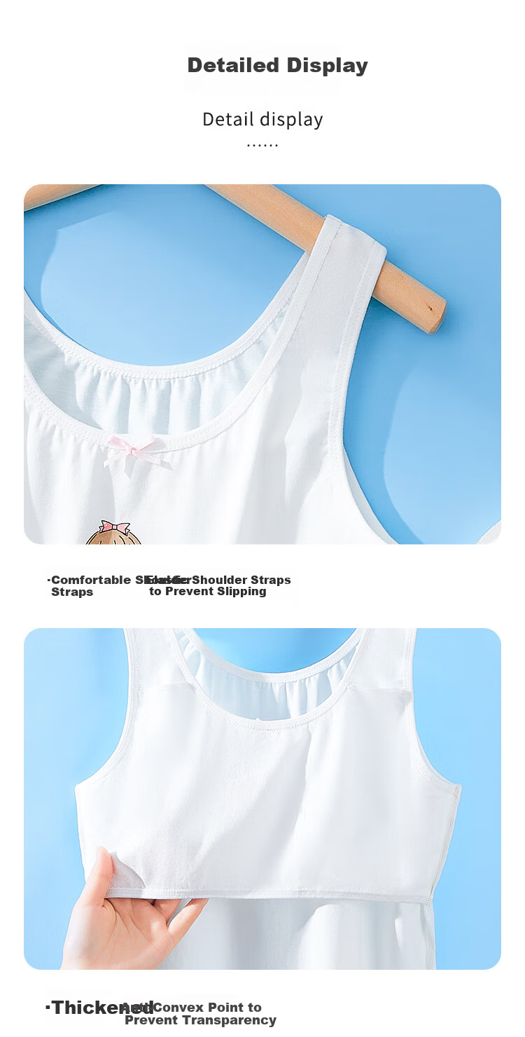 LangSha Children's Vest-Style Underwear, Girls' Training Bra for Puberty, Camisole Bralette for Young Girls, White Bow Tie, Size 150 10