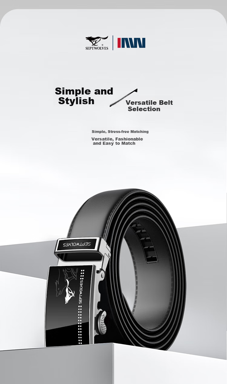 SEPTWOLVES Men's Automatic Buckle Genuine Leather Business Belt, New Style for 2026, Birthday Gift for Boyfriend, Husband, Or Father 1