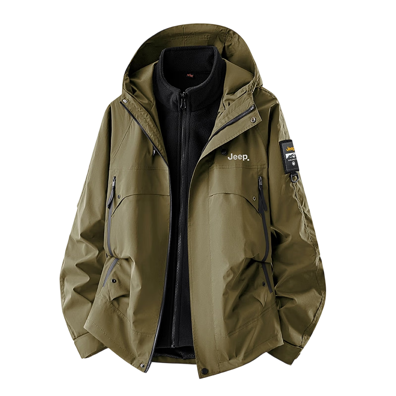 JEEP Men's 3-in-1 Jacket Autumn Winter Outdoor Waterproof Fleece Warm Hiking Coat Camel L