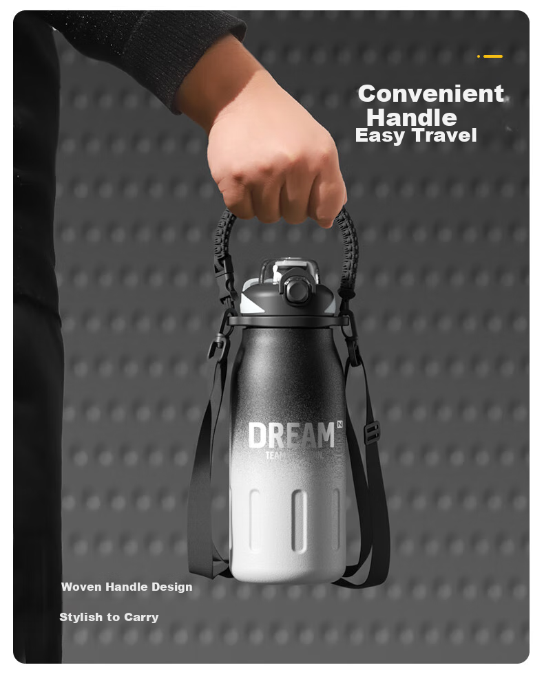 NRMEi Insulated Thermal Flask Dual-Use Large Capacity Men's Portable Outdoor Sports Student Straw Water Bottle Cup 19