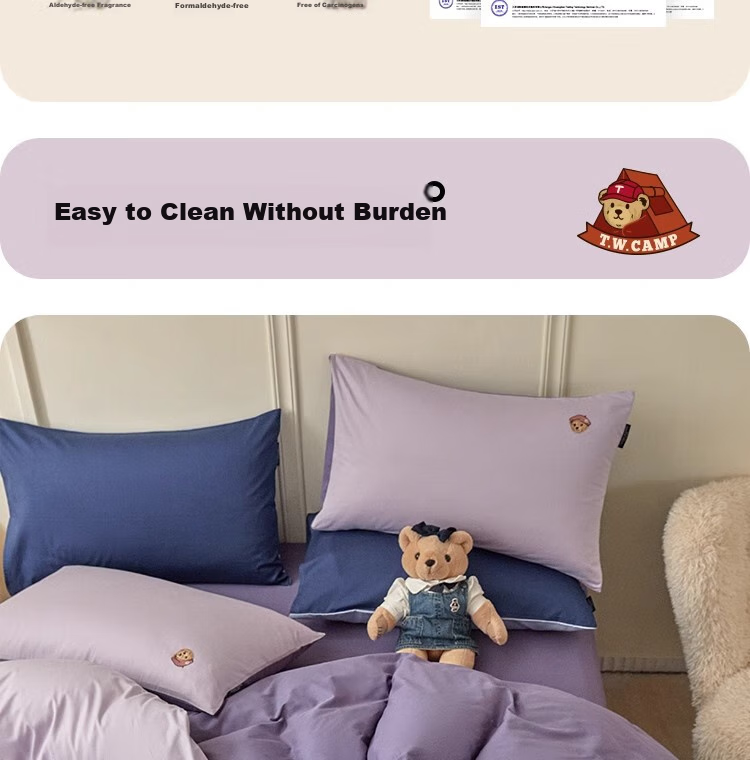 Teenie Weenie Class A Pure Cotton Three-Piece Set, All-Cotton Washed Cotton Single Bed Sheet, Duvet Cover, Bedding for Student Dormitory, 1.2m Bed, Gray Purple + Dark Purple 17
