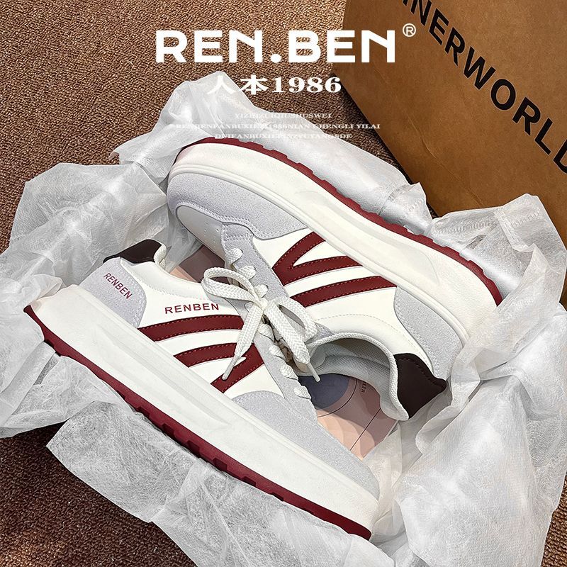 RENBEN Red Agan Shoes for Women 2025 Spring Autumn New Breathable Retro High-Value Student Thick-Soled Casual Sneakers
