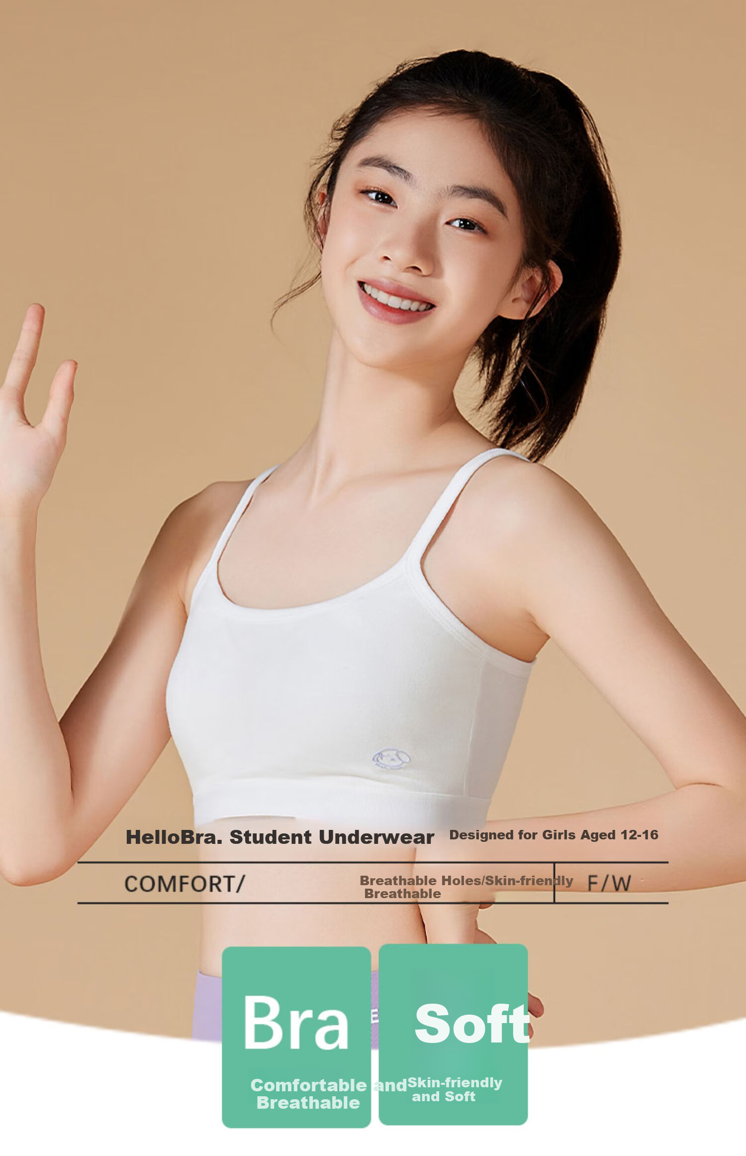 Ziyouxi Girls' Underwear, Puberty Student Bra, Middle School Girls' Second Stage Sports Anti-Shock Bra, Camisole 1
