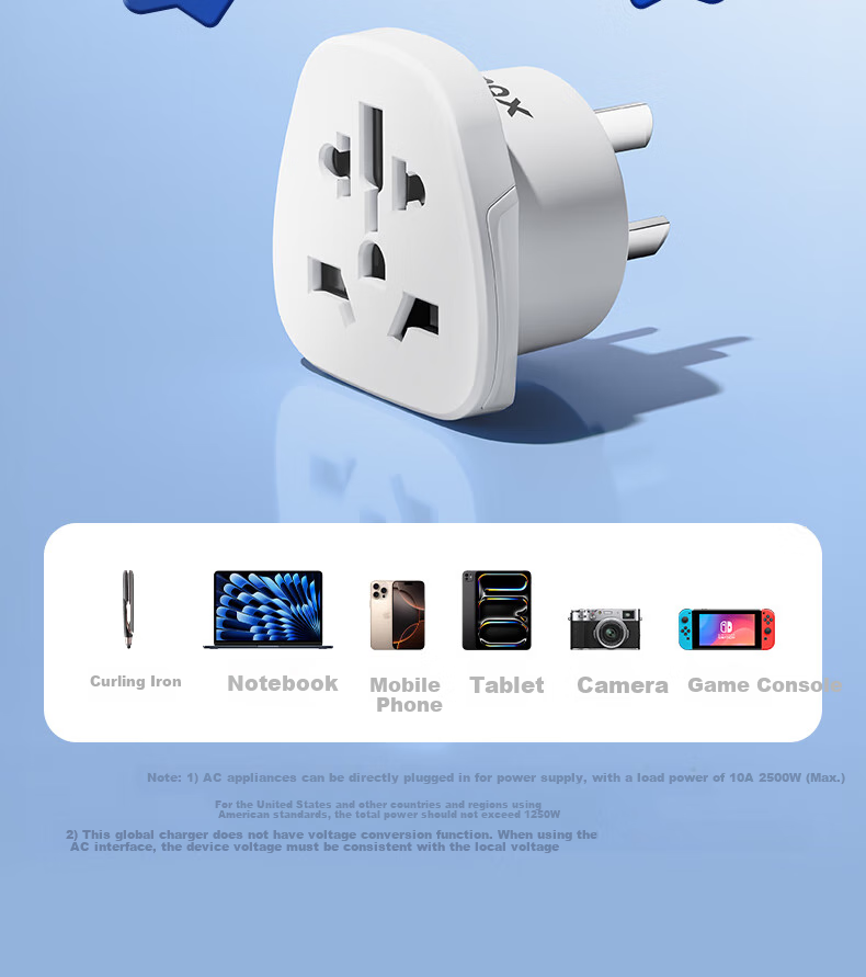 MOMAX European Standard Travel Socket/Adapter/power Converter Suitable for European Standard Regions (Germany, France, South Korea, Etc.) White 6