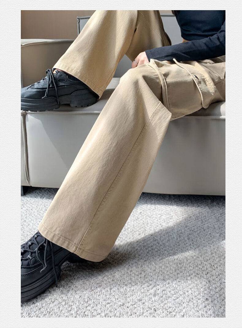 Langsha Women's Workwear Casual Cotton High-Waist Straight-Leg Trendy Pocket Wide-Leg American Style Spring Pants 26