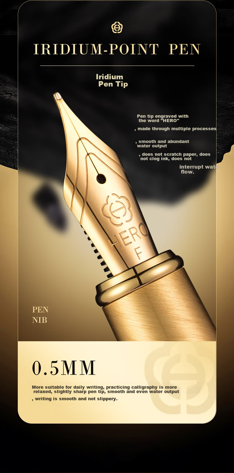 HERO Fountain Pen And Signature Pen E221 Ink Flowing Fragrance Gift Box, Mid-Autumn Festival, National Day, Birthday Gift for Men And Women, High-End Business Stationery Gift, Glossy Black with Gold Clip 4