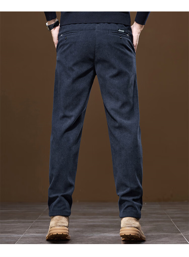 JEEP Men's Casual Corduroy Straight Loose Fit Pants Autumn Winter Sports Trousers Navy Blue 36 2