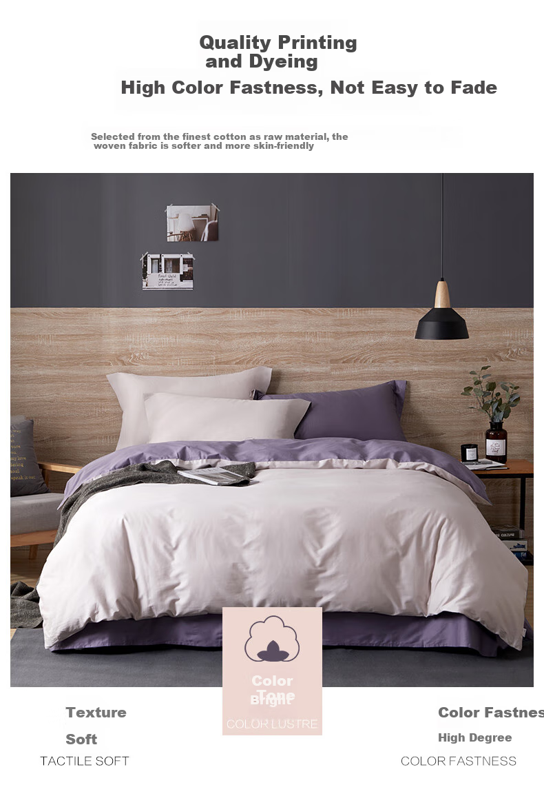 BEYOND Bedding Four-Piece Set, Pure Cotton Bedding Set, Solid Color All-Cotton Simple Bed Sheet And Duvet Cover, for 1.5-Meter Bed, 200*230cm, Home Decor 3