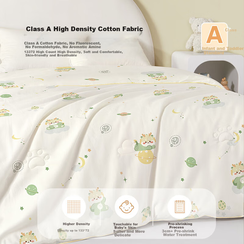 Beyond Kids Silk Comforter, 100% Mulberry Silk Spring And Autumn Duvet Insert, Class A All-Season Comforter, Menglong Xiaozai Design, 100*120cm, Approximately 1.5 Ji