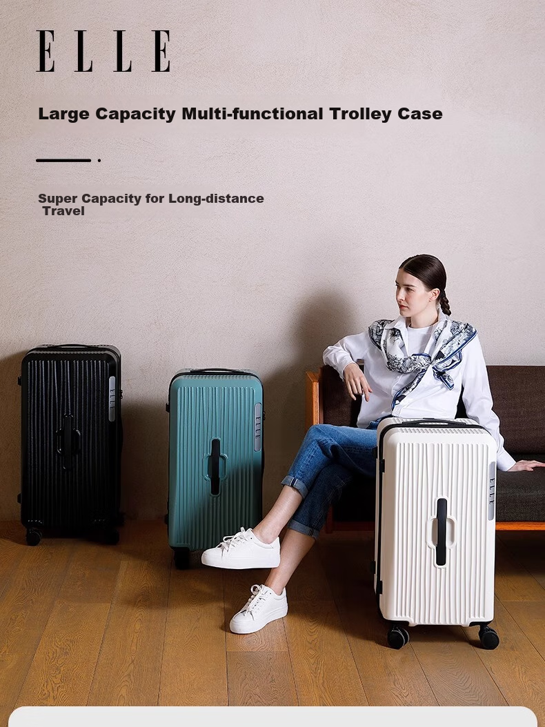 ELLE Large Deep Compartment Suitcase for Women, Travel Luggage with Wheels, High Capacity, Wear-Resistant, TSA Lock, 28-Inch White 1