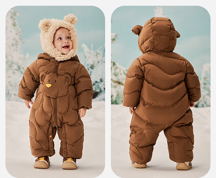 Minibala 【Water-Repellent Velvet】Unisex Kids Down One-Piece Suit Baby Three-Protection Romper 2025 Autumn Winter 6