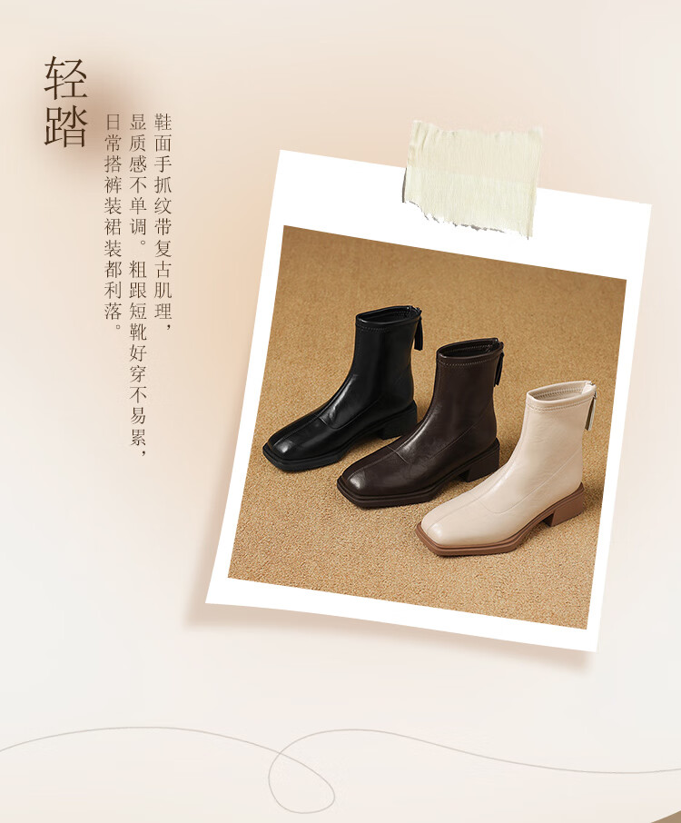 ZHR Women's Square Toe Short Boots 2025 Winter New Plush Stylish Ankle Boots Slim Fit BL663A Brown Size 37 1