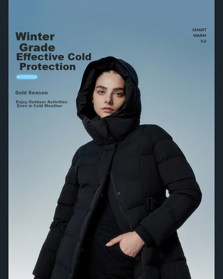 Tanboer Women's Long down Coat with Hood, Waist-Cinching Slimming Effect, Thickened Warm Ladies' down Jacket 550890D Aurora Black 160 14