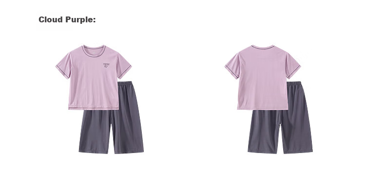 Zhimu Boys And Girls Home Wear Set for Older Children, Short-Sleeve Shorts, Cloud Purple, Size 110 16