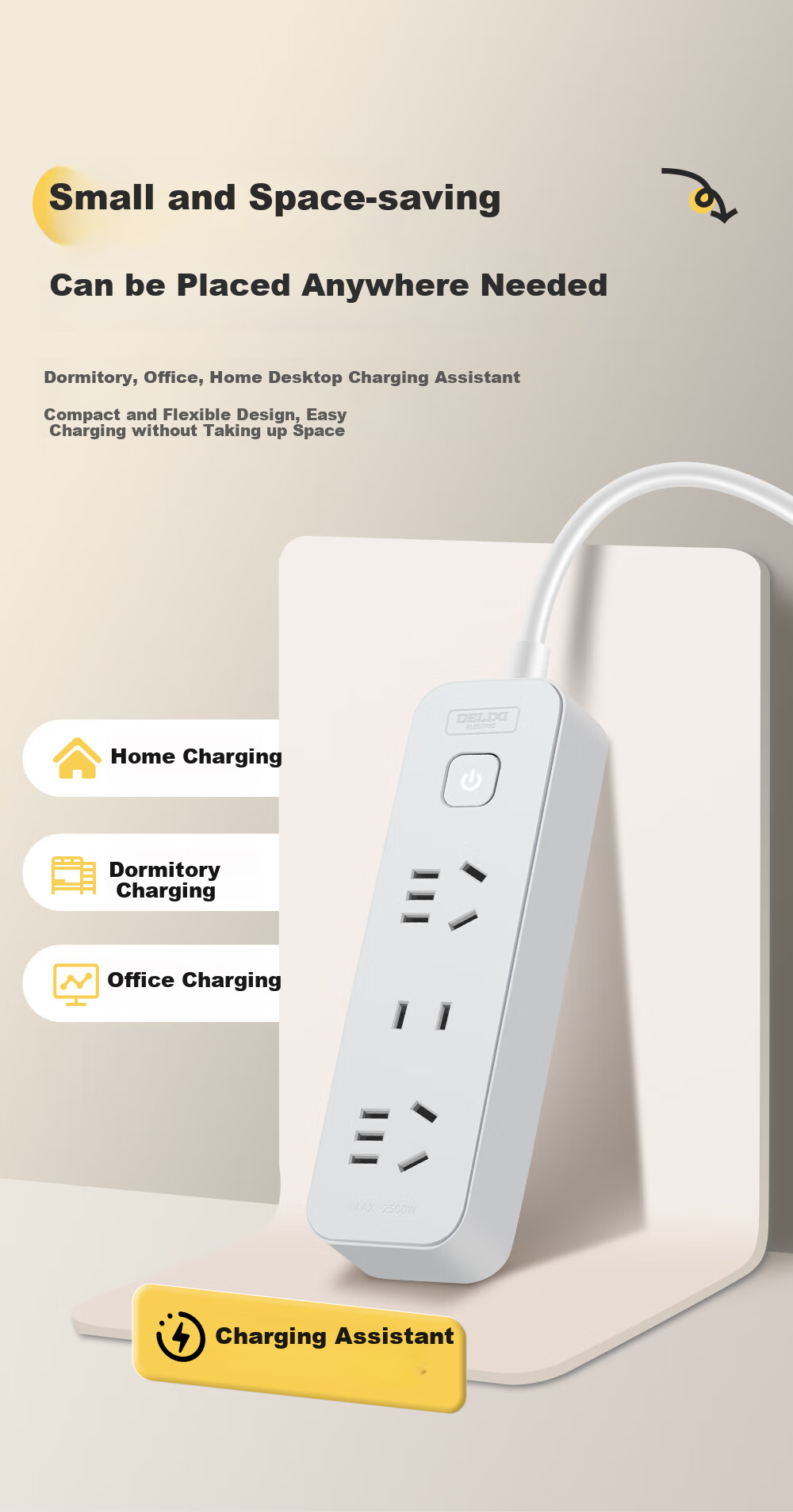 DELIXI National Standard Socket/power Strip/extension Cord/outlet Strip/power Bar 3-Outlet Combination Master Switch, 3 Meters, Moonlight Gray 7