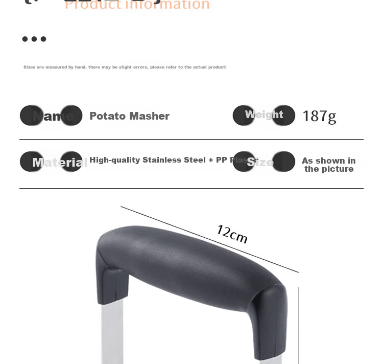 Baijie Stainless Steel Potato Masher, Manual Potato Press, Home Use Potato Masher, Potato Puree Crusher Tool, Baby Food Grinder 17