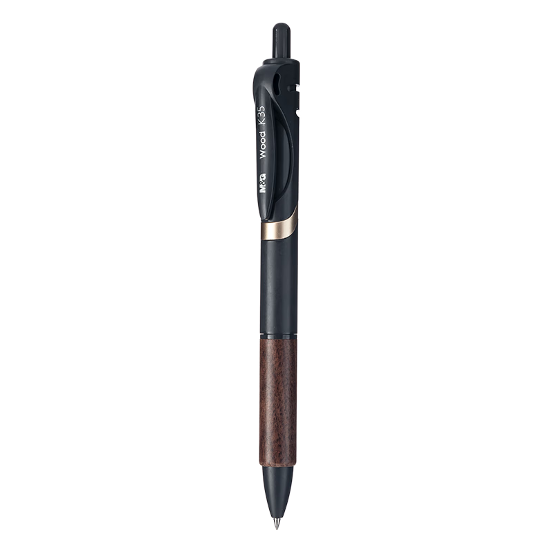 M&G Stationery, Ribo Walnut K35 Retractable Gel Pen, Student 0.5mm Black Signing Pen, Business Bullet Tip Pen, High-Quality Office Supplies, Single Black Pe