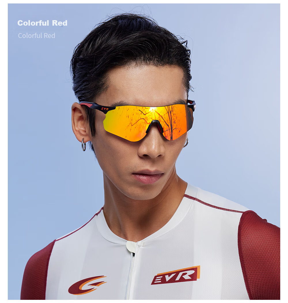 EVR Cycling Glasses with Transparent Smart Photochromic Lenses + Black And White Temple Arms 17