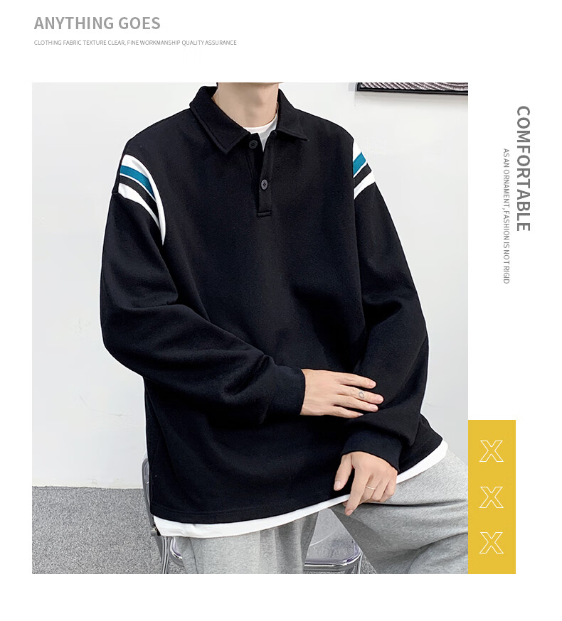 IZEXX Lapel Casual Men's Sweatshirt, Autumn Loose Long-Sleeve POLO Shirt, Versatile Trendy Top, XP13 Flax Gray, Size M 10