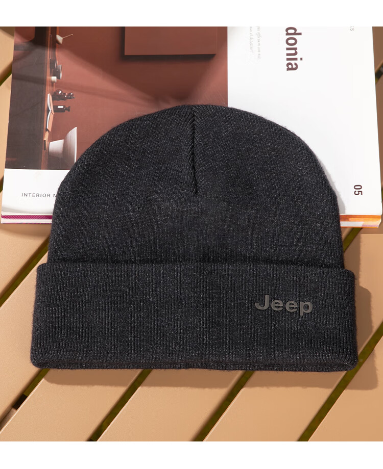 JEEP Men's Autumn Winter Knitted Hat Fleece Lined Warm Neck Warmer Thickened Woolen Beanie Ear Protection Cold Resistant Hat Black 17