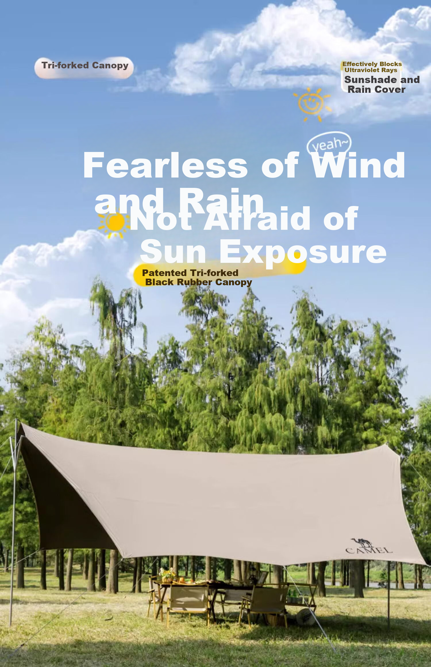 CAMEL Outdoor Refined Camping Full-Black Tarp Tent, Wilderness Camping Sun Protection Equipment, Sand Gold 1