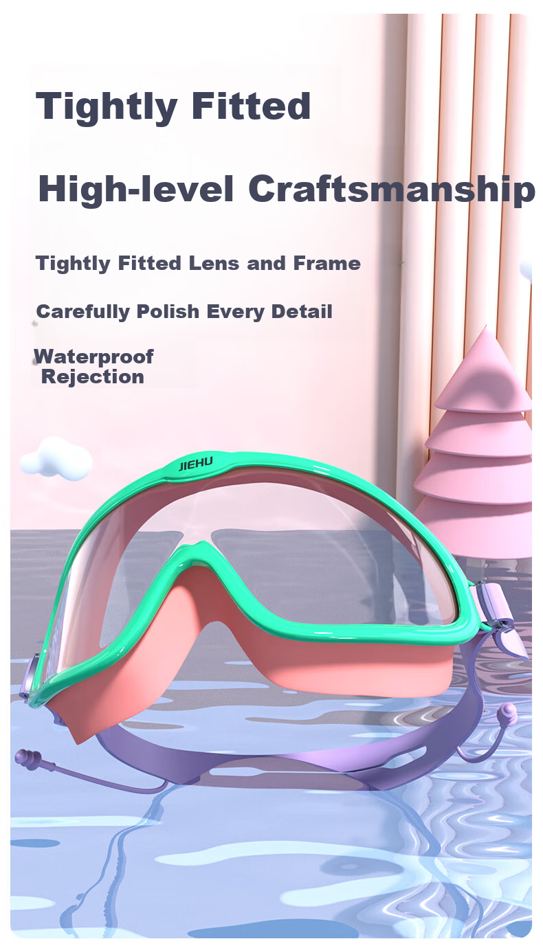 Jiehu Children's Swimming Goggles And Cap, Waterproof Anti-Fog High-Definition Large Frame Swim Glasses Set for Boys And Girls 7