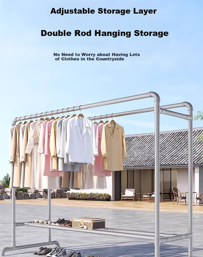 Baoyouni Floor-Standing Clothes Drying Rack with Water Pipe, Customizable Hanger for Indoor And Balcony Use, Detachable Thickened Steel Pipe, 32 Tubes 16