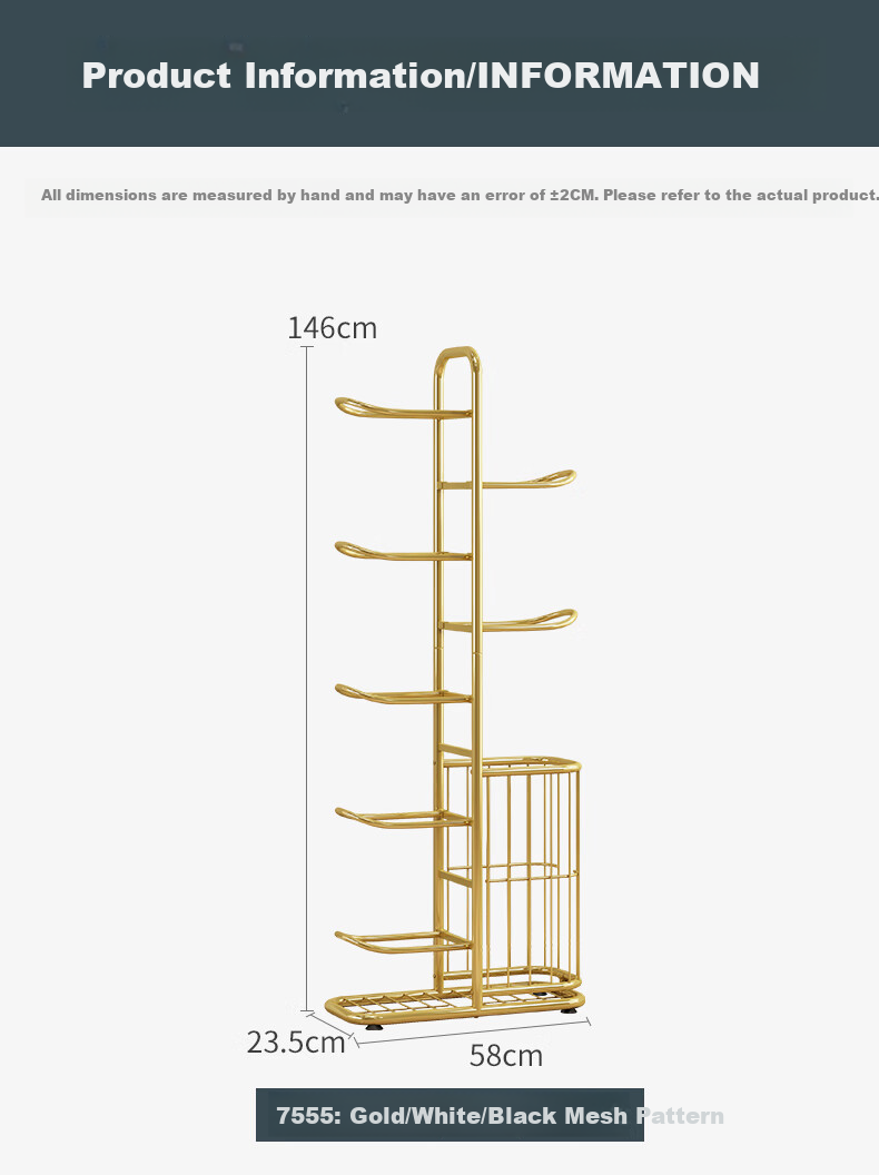 WoJia Basketball Hoop Storage Rack Floor Standing Organizer Home Living Room Toy and Ball Storage Rack Gold 10