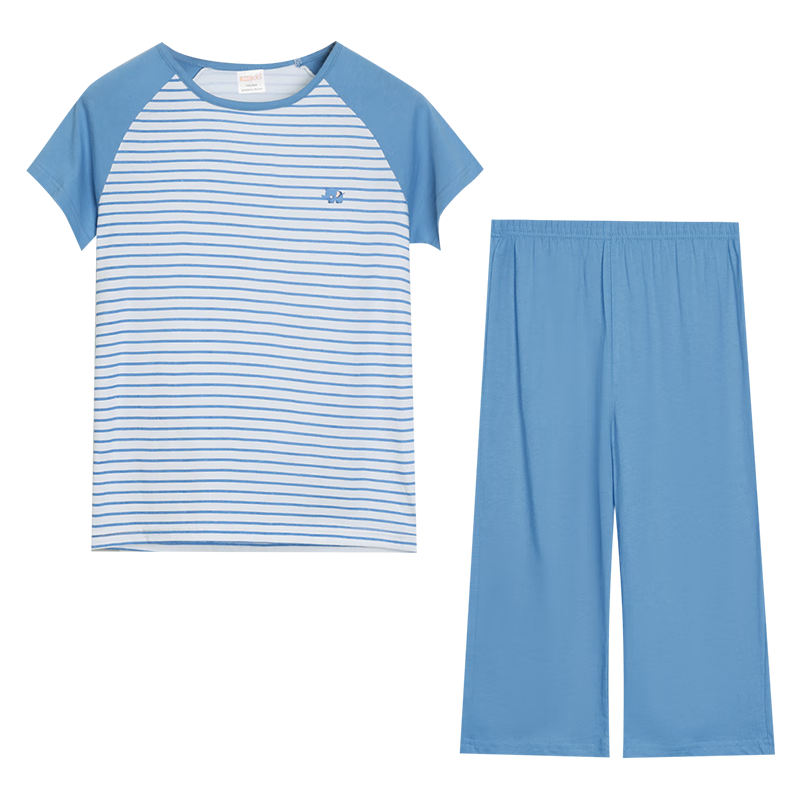 Hodohome Children's Pajamas, Boys' Pure Cotton 7A Antibacterial Short-Sleeve Three-Quarter Pants, Home Wear, Cartoon Air Conditioning Suit for Boys, 303 Blue, Size 120