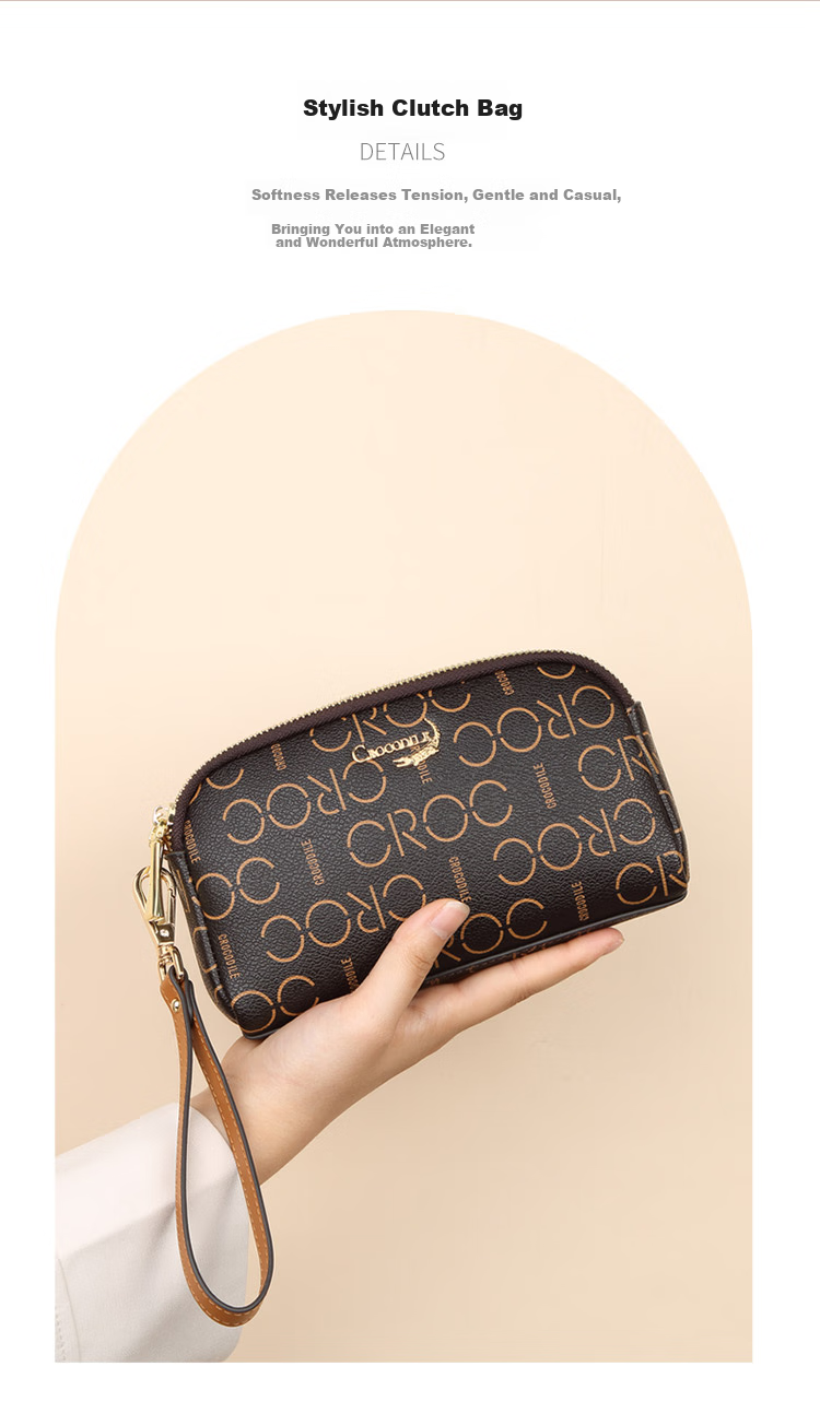 CROCODILE Goddess Festival Double Zipper Wrist Bag, Classic Floral Pattern Casual Women's Handbag Gift for Wife, V1686 Pink 2