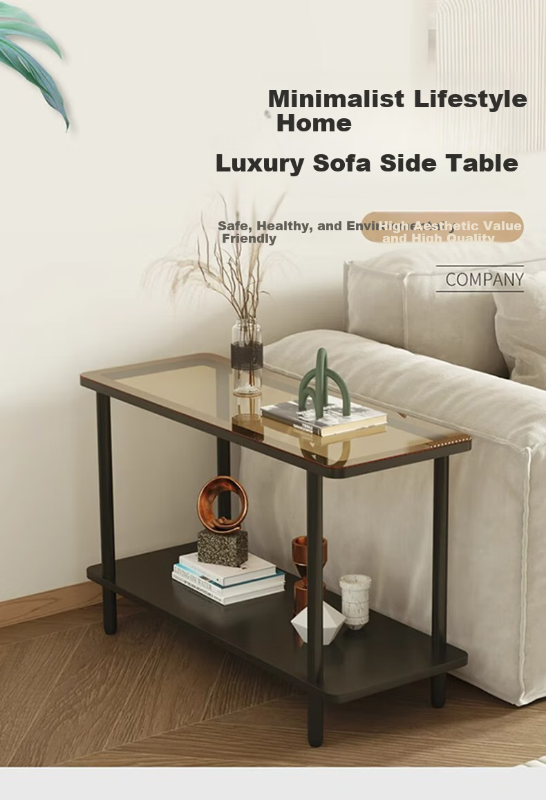 FENJIEXIAN Side Table, Coffee Table, Living Room Light Luxury Small Tea Table, Tempered Glass Tea Stand, Bedside Table, Double-Layer Storage Tea Table 1
