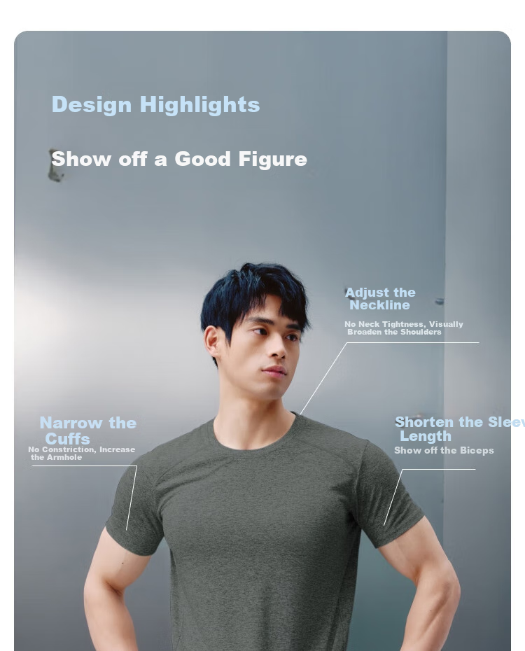 JD Original Summer Men's Fitness Series Sports Short-Sleeve T-Shirt, Quick-Dry Ice Silk Elastic, Black, Size S 12