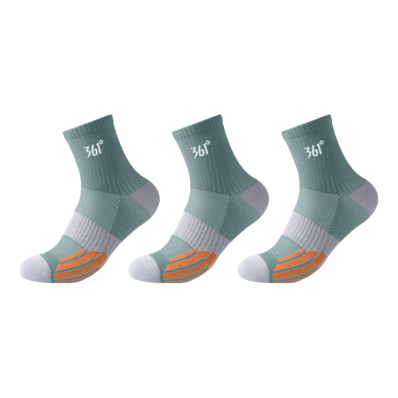 361° Men's Spring Summer Sweat-Absorbing Odor-Resistant Mid-Calf Running Outdoor Sports Socks Green Gray [3 Pairs, One Size]