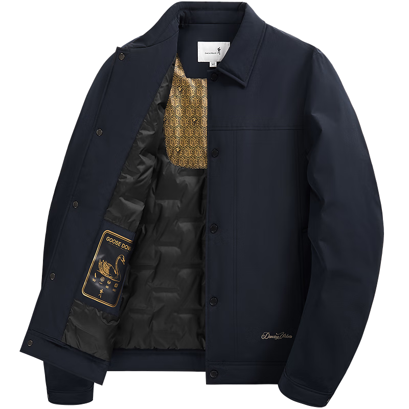 DANCING WOLVES [Gold Label Goose Down & Graphene Heat Retention] Workwear Collar Thermal Locking Down Jacket 101 Navy Blue L
