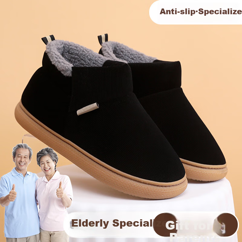GUOLUOFEI Elderly Cotton Slippers with Heel, Non-Slip Indoor And Outdoor Wear, Warm Winter Cotton Shoes for Men And Wome
