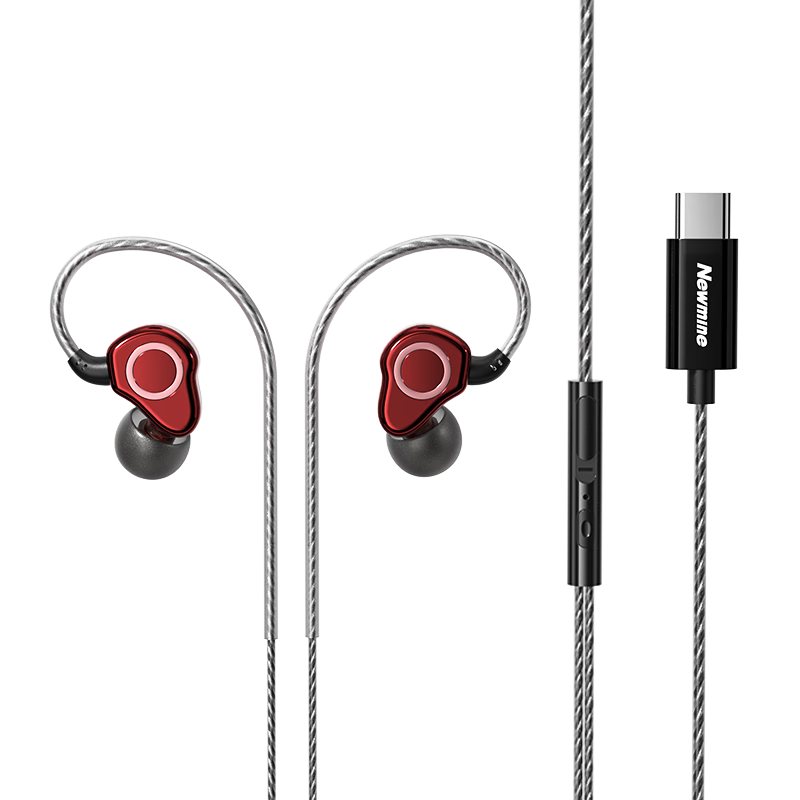 Newman XL17 Type-C Wired Gaming Headset with Microphone for Mobile Live Streaming, K-Singing, and PC Noise-Cancelling In-Ear Earphones with Sound Card, Red