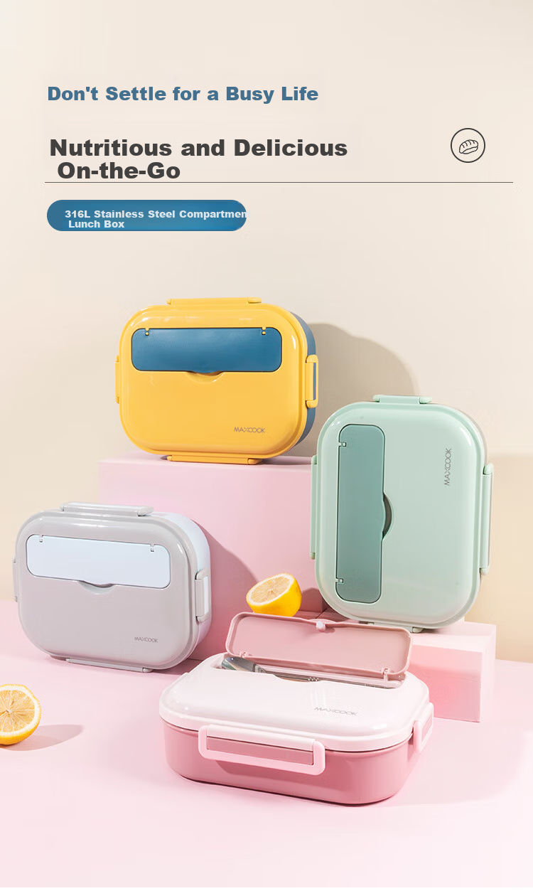 Maxcook 316L Stainless Steel Lunch Box, Microwave-Safe 4-Compartment Insulated Student Lunch Box with Utensils And Bag MCFT5845 1