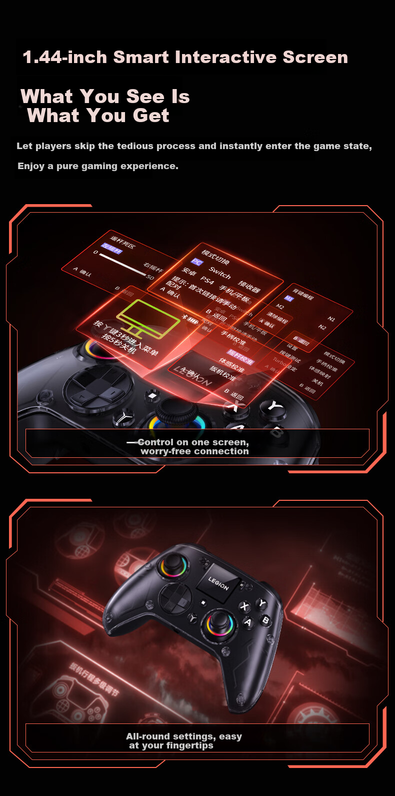 Lenovo Legion Y7 Smart Wireless Gaming Controller, Xbox-like Hall Switch for PC, Mobile Phone And TV, Steam Bluetooth Motion Control, NS Genshin Impact Dual-Shot Gree 3