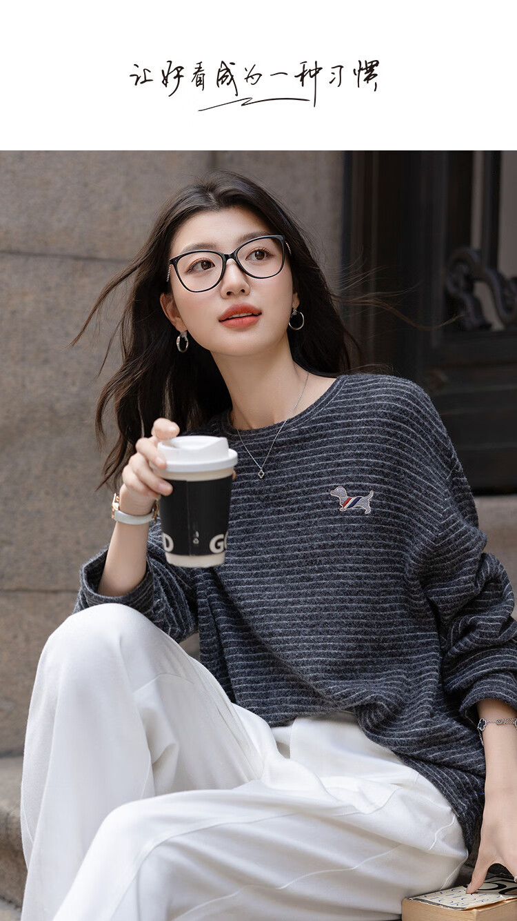 Demana Warm Comfortable Practical Winter Simple Round Neck Embroidered Loose Fit Petite Sweatshirt for Women 1