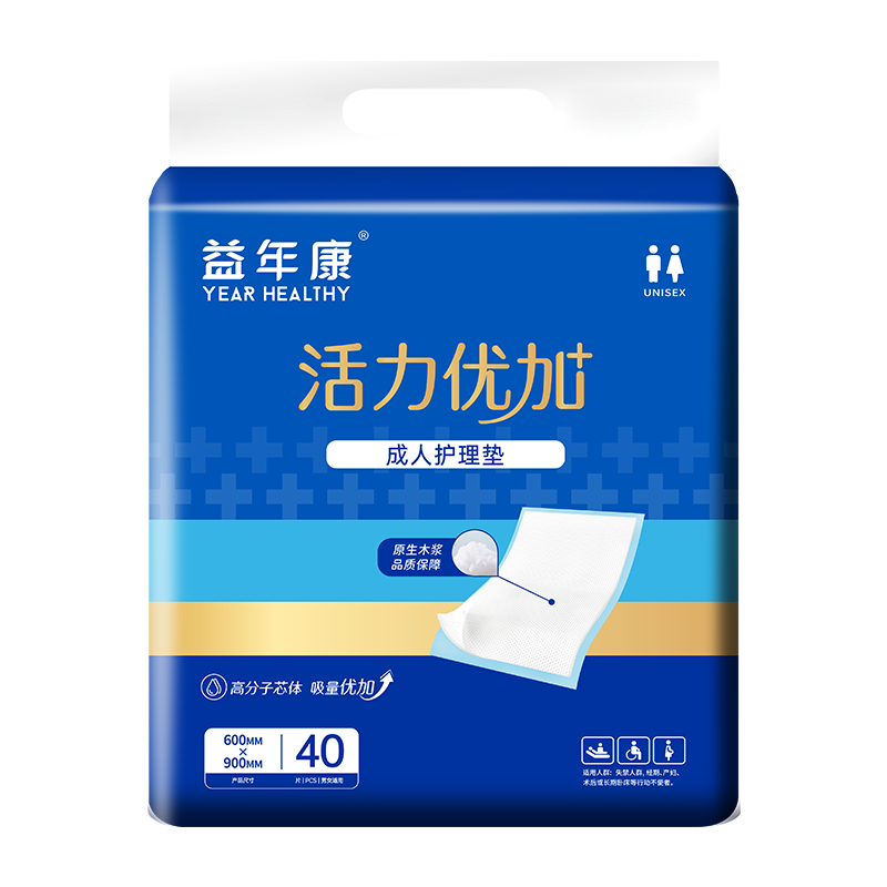 Yiniankang Active Adult Care Pad L Size 40 Pieces (Size: 60*90cm) Elderly Incontinence Pad