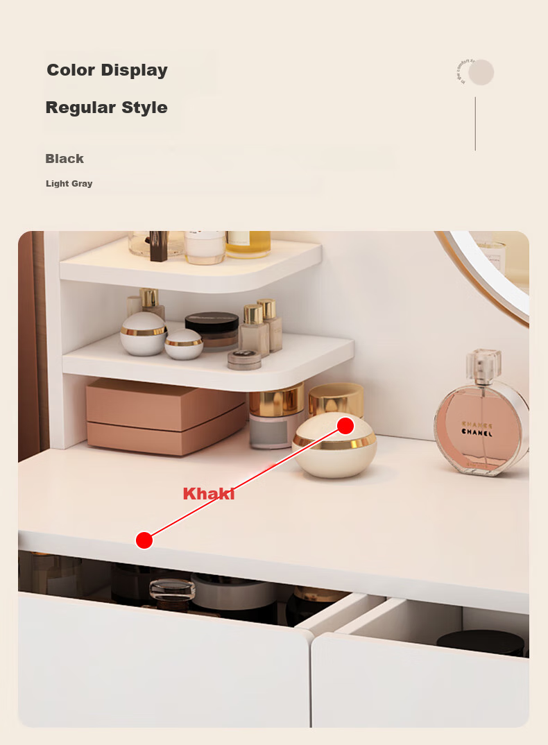 OLENOUFENG Dressing Table, Modern Minimalist Bedroom Vanity, Compact Luxury High-End Makeup Desk with LED Light And Dressing Mirror 3