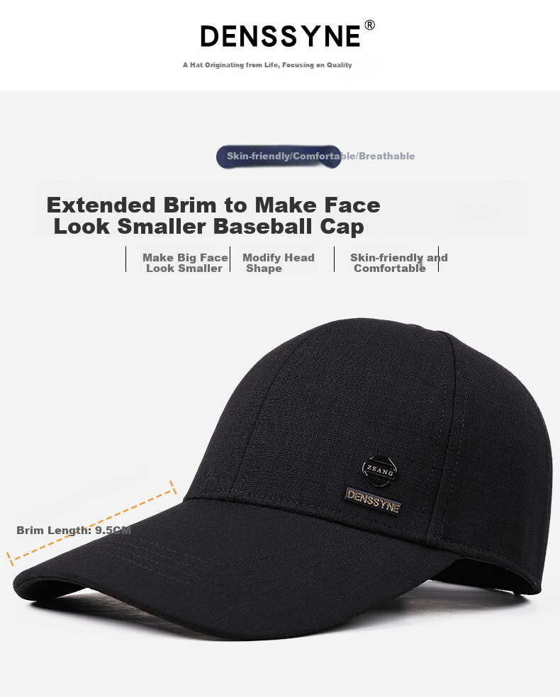Denssyne Extended Brim Hat for Men, Summer Hard Top Face-Slimming Baseball Cap, High-End Fashionable Thin Sun Protection Visor Cap for All Seasons 1