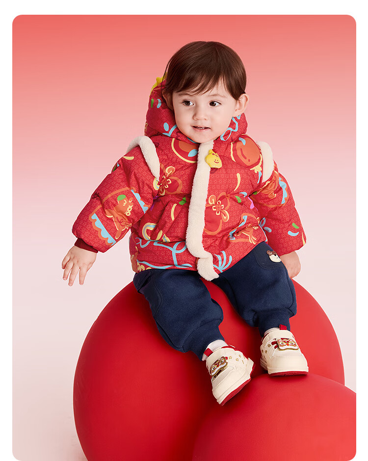 BALABALA Kids Down Jacket Boys Girls 2025 New Spring Festival Red Baby Coat Thickened National Style 6
