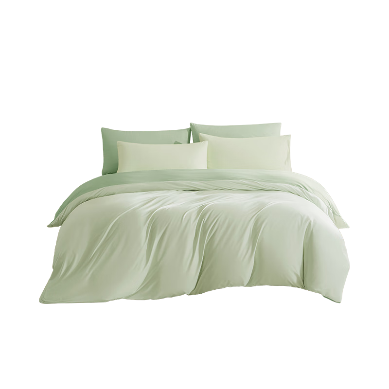 JD Original Knitted Fleece Bedding Set, Milk Velvet Winter Double Bed Duvet Cover And Pillowcases, Class A Antibacterial Brushed Anti-Static Fitted Sheet Style for 1.5-Meter Bed, Jasmine Milk Gree