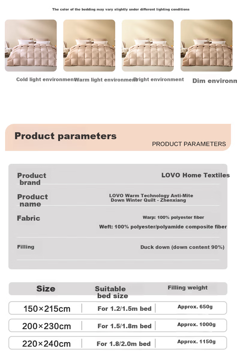 LOVO Luolai Home Textiles, 95% White Goose Down Duvet, 1150g Filling, 220*240cm, White 8