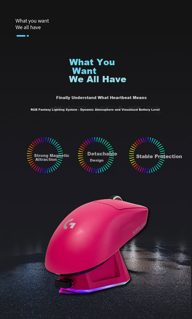 AKNK Compatible with GPW Charging Dock, Suitable for Logitech GPW Fifth Generation Snow Leopard/Second Generation/Third Generation/Fourth Generation/G502/G903/Magnetic USB Expansion Dock, RGB Ambient Light, Pink 2