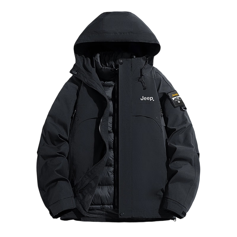 JEEP Men's 3-in-1 Jacket Autumn Winter Outdoor Waterproof Thick Warm Mountaineering Coat Black 3XL