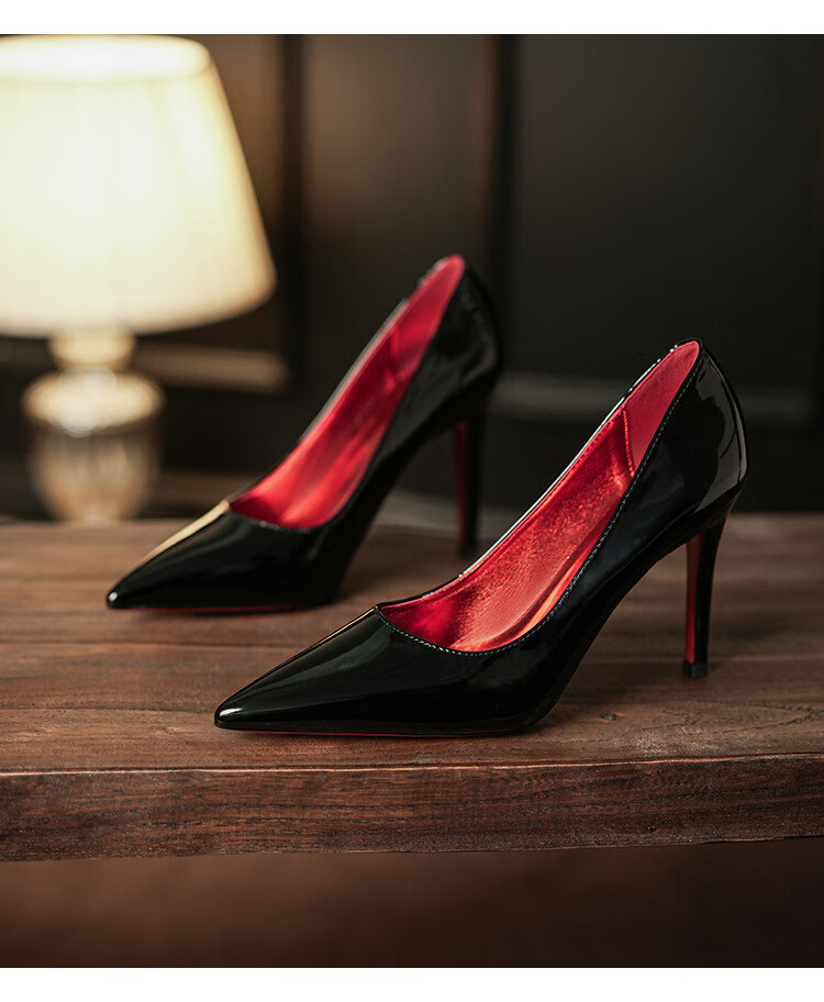 LangSha 6.5CM High Heel Sexy Pure Desire Red Sole Pointed Toe Stiletto Dress Shoes for Women 2025 New Single Shoes 8